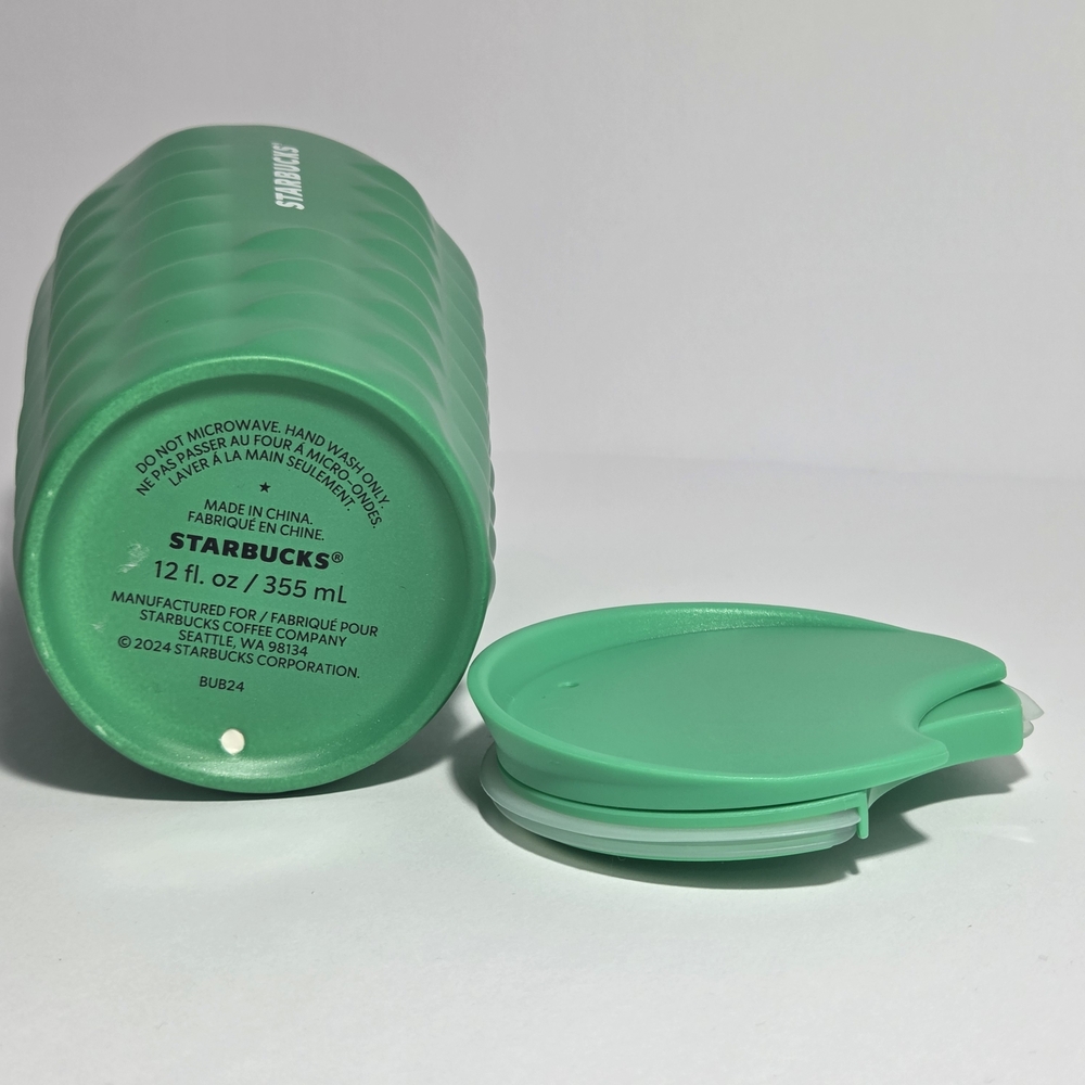 TitleStarbucks 2024 Green Geometric Ceramic Travel Tumbler Mug w/ Lid 12oz New - Picture 4 of 5